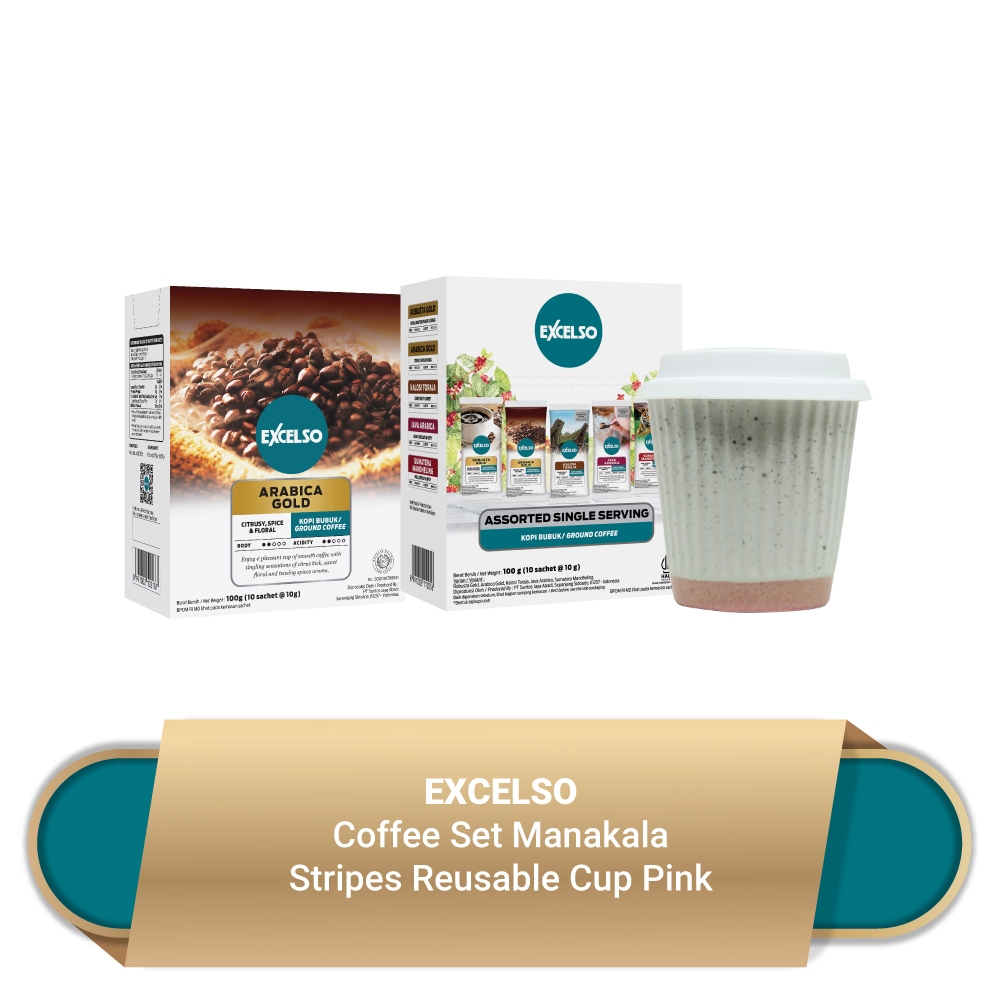 

Excelso Coffee Set Manakala Stripes Reusable Cup Pink