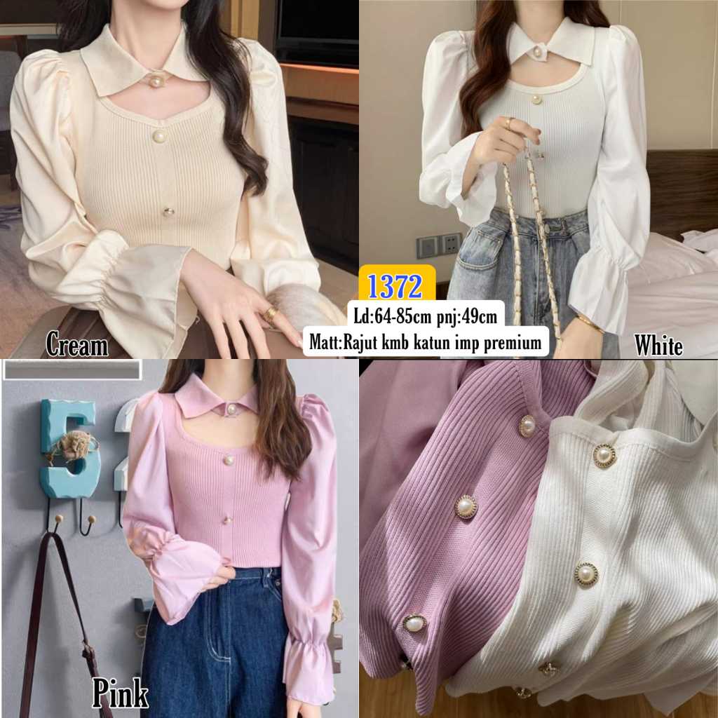 Kemeja Rajut Kombi Katun Polos Warna 1372/ Atasan Kemeja / Blus Katun Import / Kemeja Wanita Import