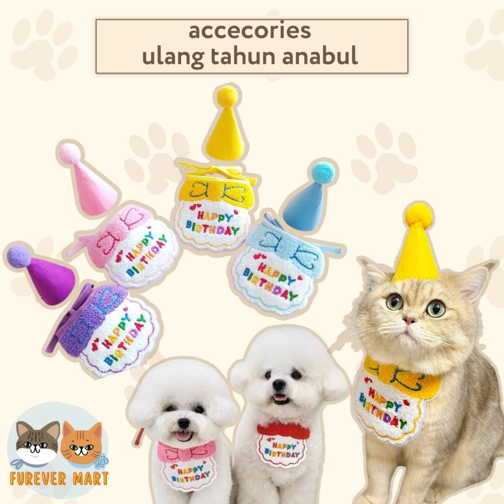 Topi Ulang Tahun Kucing / Topi Ulang Tahun Anjing / Pet Party Hat