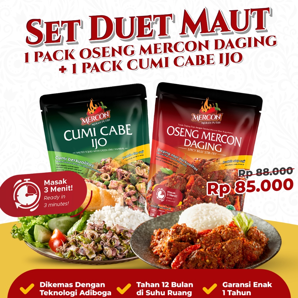 

HSJF937 STAR Mercon Merah Putih Set Duet Maut Oseng Mercon Daging Cumi Cabe Ijo
