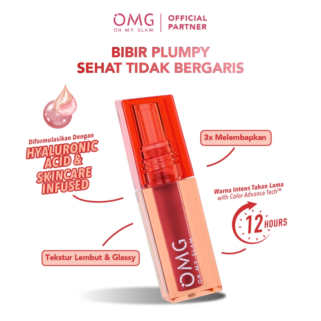 	 OMG OH MY GLAM Glassy Lip Tint 2g - Lip Tint Warna Intense Tahan 12 Jam	