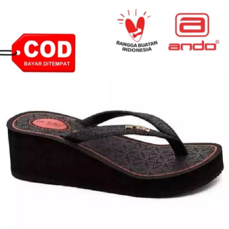 ANDO SANDAL JEPIT heels tebal WEDGES 7cm SPON WANITA DEWASA