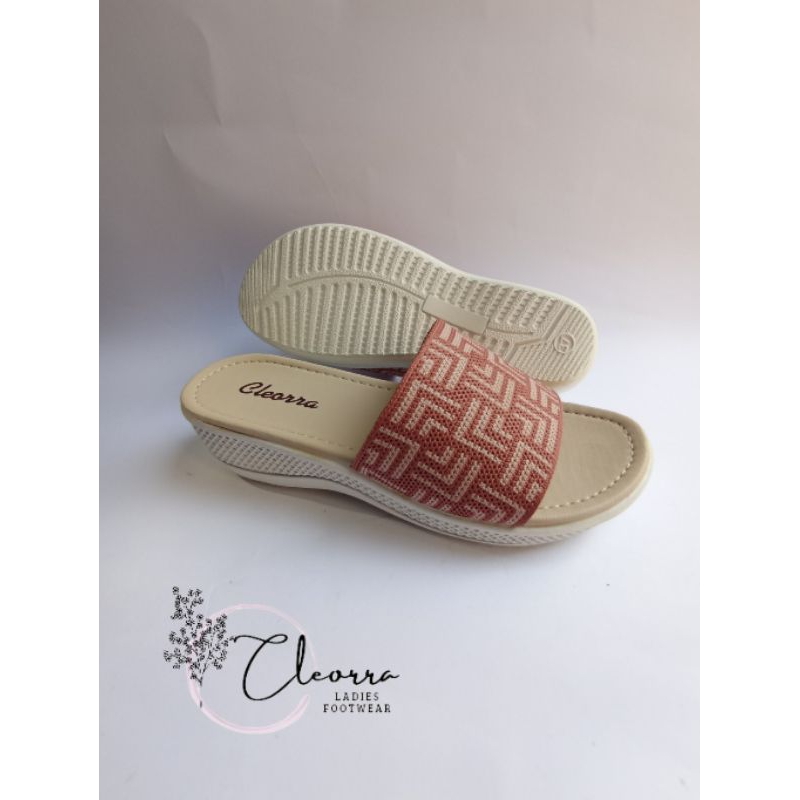 sandal wedges wanita terbaru rajut elastis sol putih