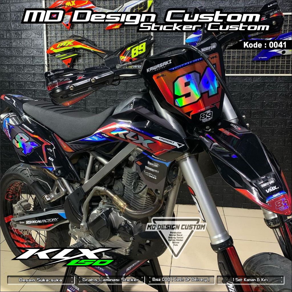 0041 Sticker Decal KLX 150 BF Full Body Kombinasi Merah / Hologram Bebas Request Desain BIsa COD - S