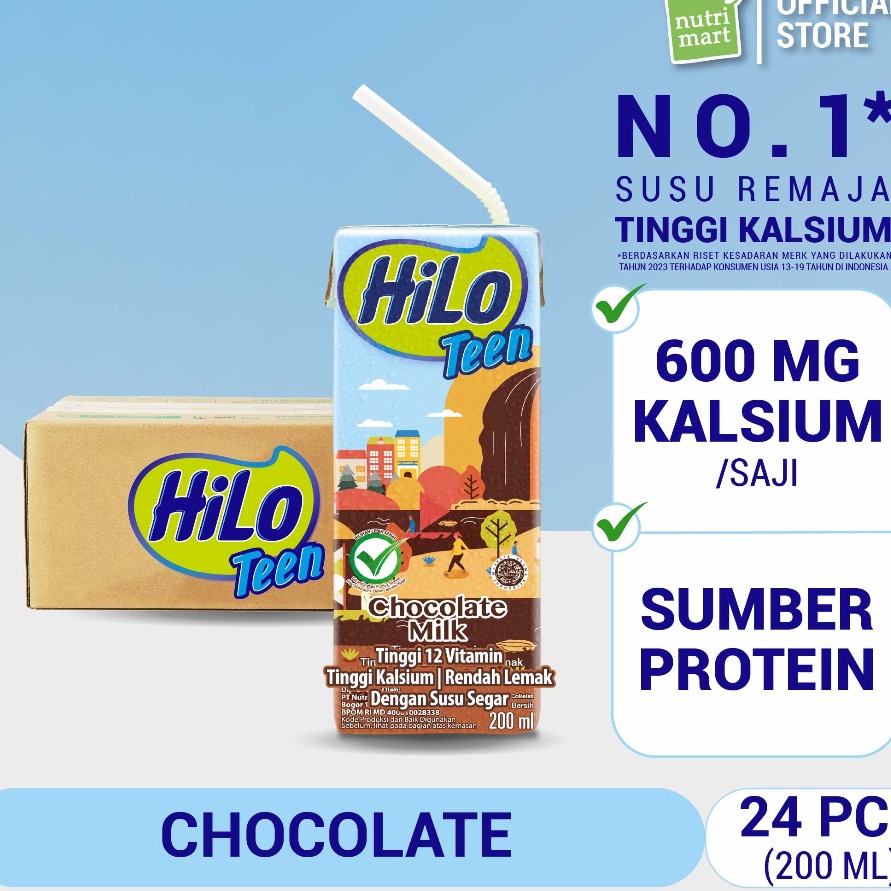 

FKQB9878 V44859 1 Karton HiLo Teen UHT Chocolate Milk 2 ml x 24 pcs Ready to Drink RTD Susu Tinggi Kalsium