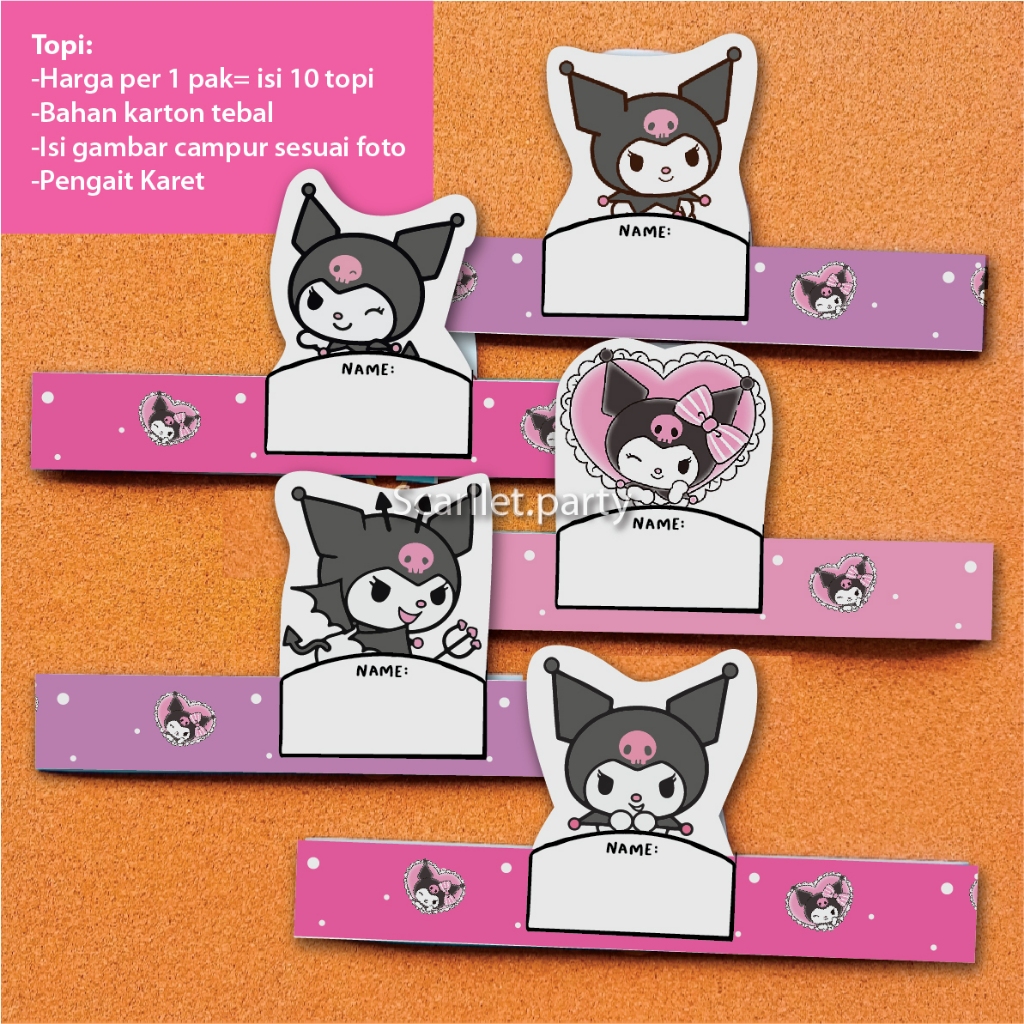 TOPI KUROMI ISI 10 TOPI ULANG TAHUN PLASTIK SNACK GOODIE BAG ULANG TAHUN ULTAH ANAK HAPPY BIRTHDAY B
