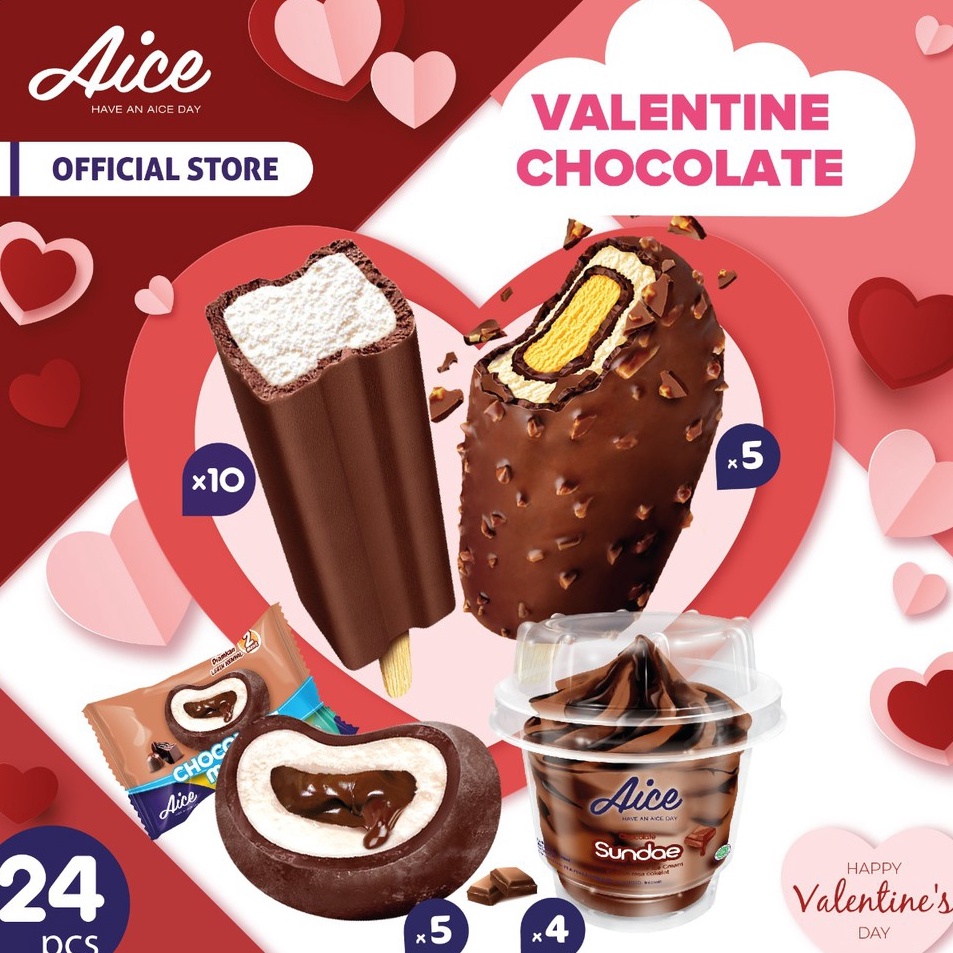 

RJPK746 88 Paket Es Krim Aice Ice Cream Special Valentine Chocolate Total 24 Pcs Eskrim hampers