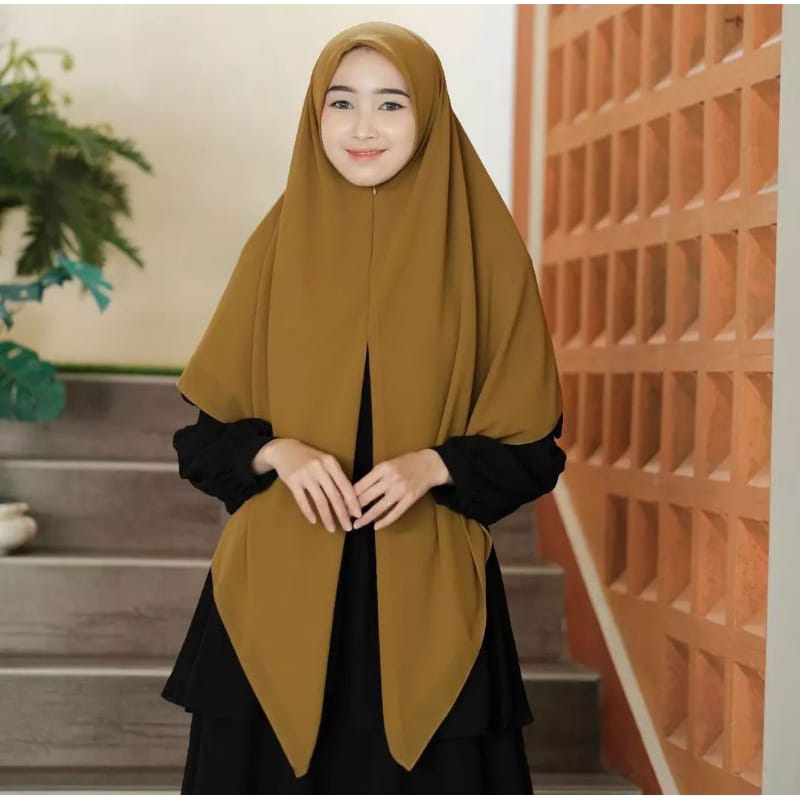 Hijab Instant Zipper Segiempat Ziper Polos Resleting