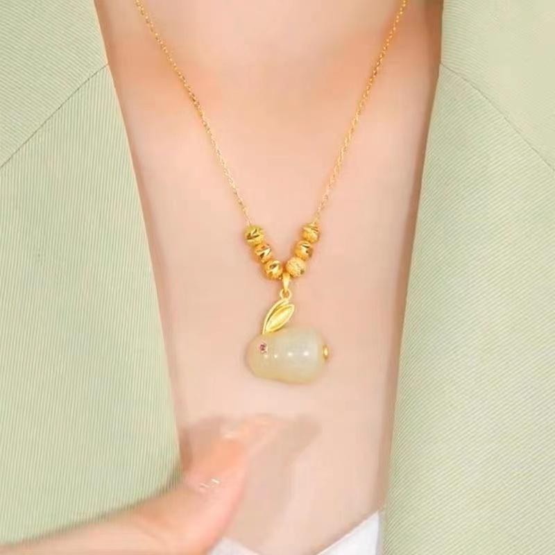 FEATHER HONGKONG - NEW ARRIVAL - ( GIOK HETIAN RABBIT ) - Kalung Liontin Couple Wanita Necklace Coup