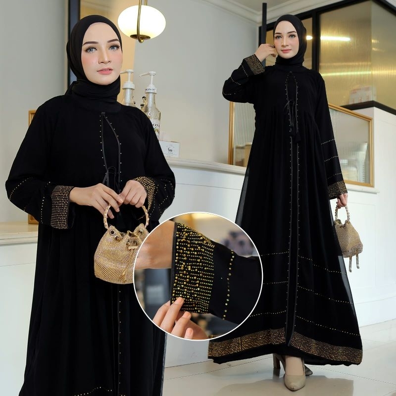 BANAT ABAYA EXCLUSIVE GAMIS ARAB SAUDI HITAM BORDIR TURKI UMROH TURKEY ABAYA HAURA GOLD