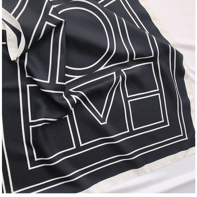 JKI Hijab sutra hitam putih klasik Scarf persegi modis syal tipis bergaris sederhana hijab segi