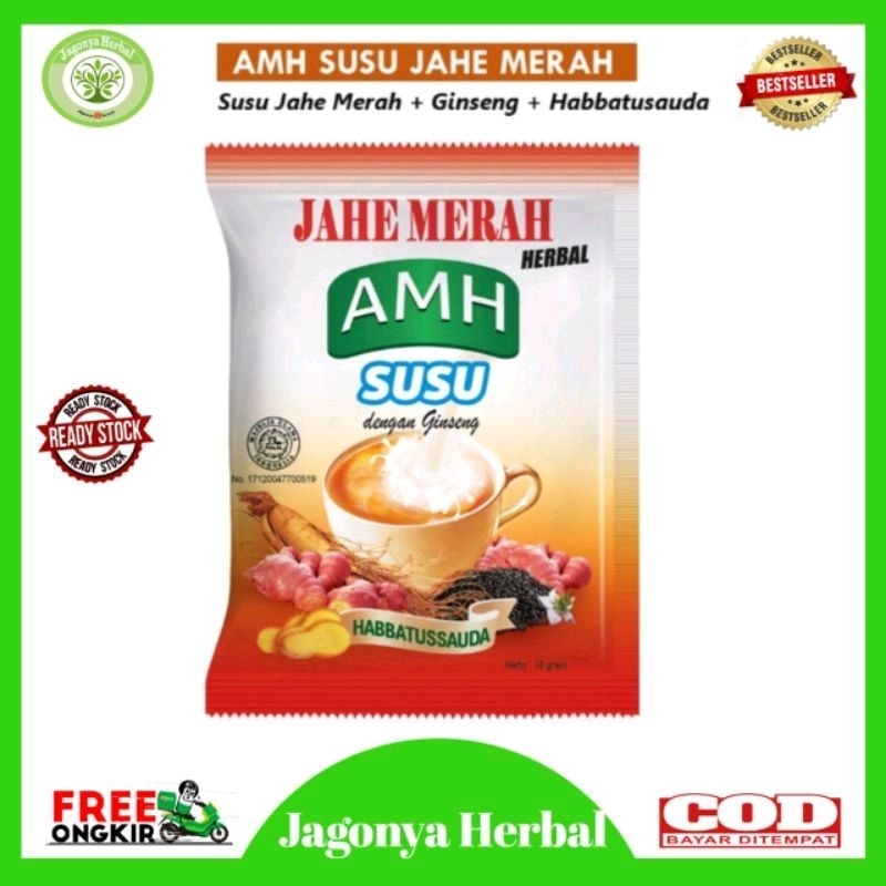 

JAHE MERAH AMH SUSU DENGAN GINSENG DAN HABBATUSSAUDA - PER RENCENG / 10 SACHET