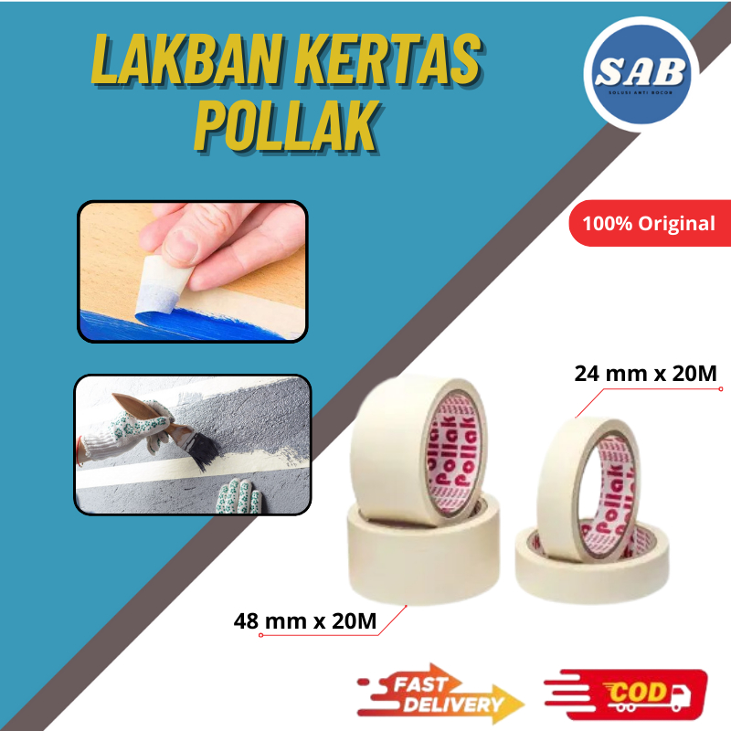 

Lakban Kertas / Masking Tape / Daya Rekat Lem Kuat Ukuran 24mm x 20M - 48mm x 20M Original Pollak