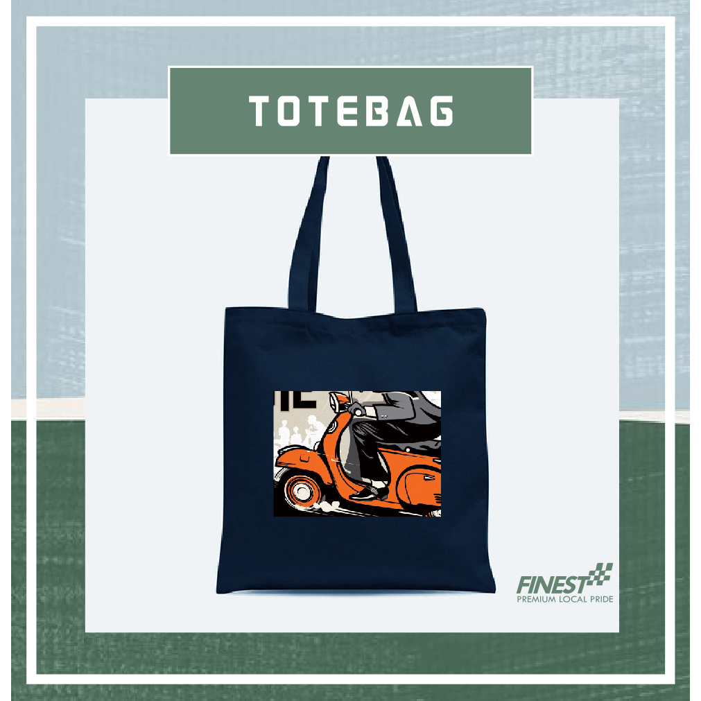 Tas Bahu ToteBag Vespa Bahan Drill Premium Resleting Tali Kain 30 x 40 cm