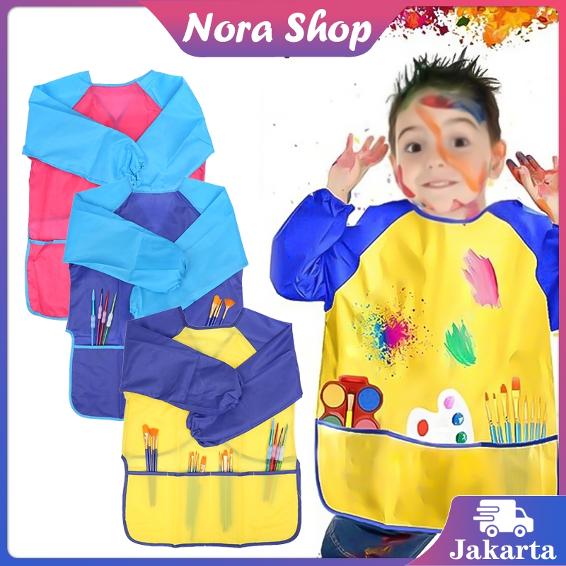 Apron Lukis Anak Lengan Panjang Celemek Melukis Waterproof Kids  Apron Celemek Lukis Drawing
