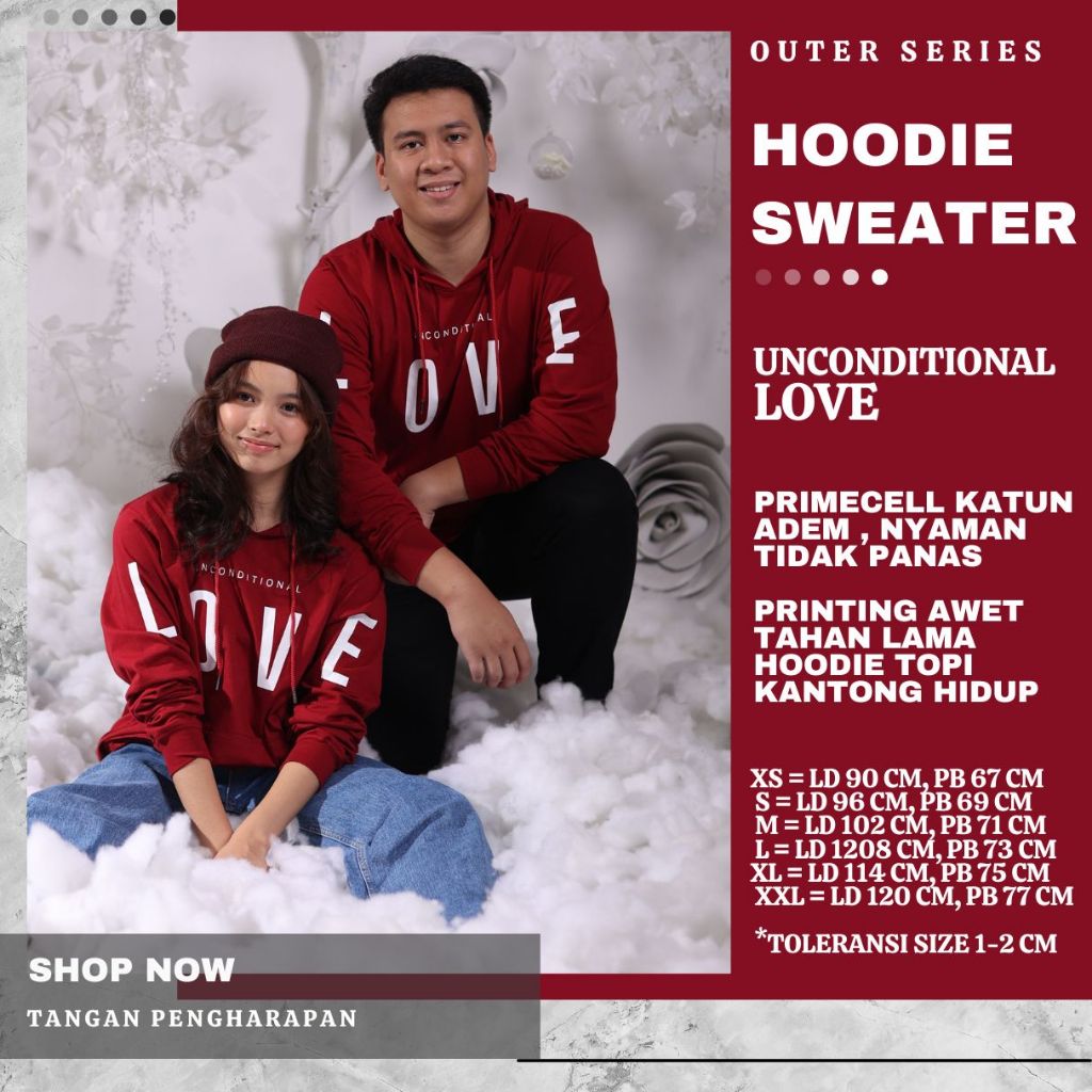 HOODIE KAOS UNCONDITIONAL LOVE MERAH / KAOS TANGAN PENGHARAPAN