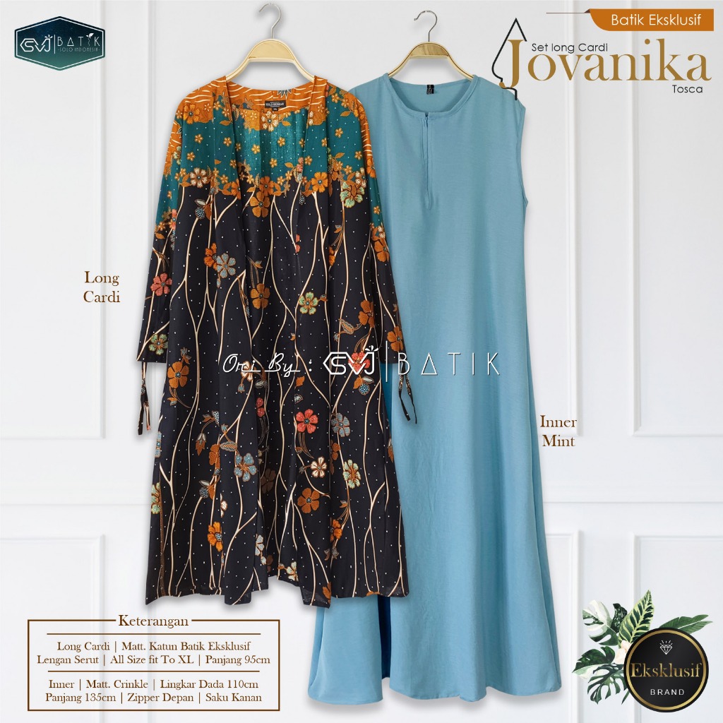 Batik wanita modern SETELAN terbaru katun long cardigan one set inner polos busui ori solo svj batik