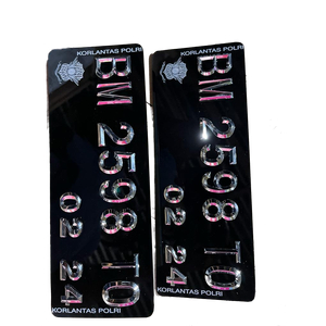 Plat Hitam Nomor Motor Timbul Lancip Chrome