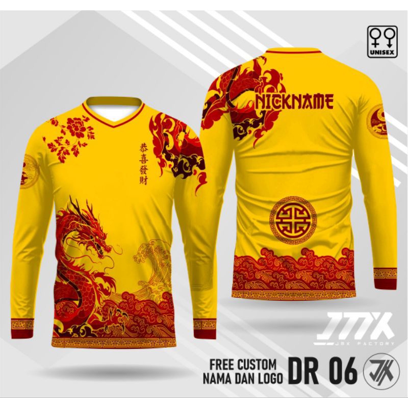 kaos imlek shio naga lengan panjang jersey imlek naga 2024 kaos gong xi fa cai lengan panjang