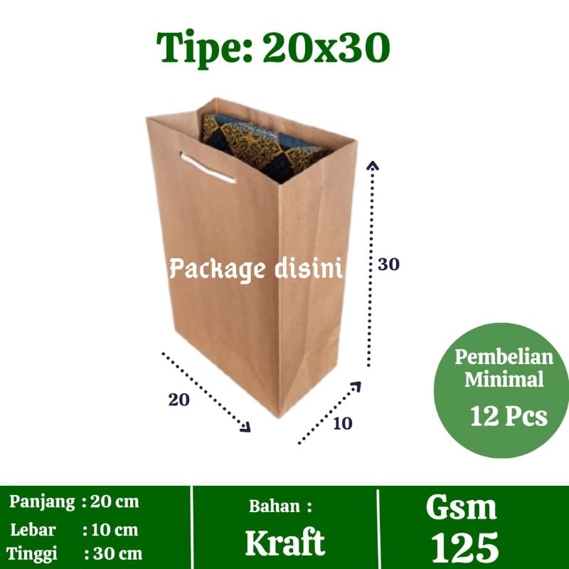 

Paper bag 20x30, tas kertas coklat murah, tas kertas untuk souvenir, sarung, p20 L10 T30