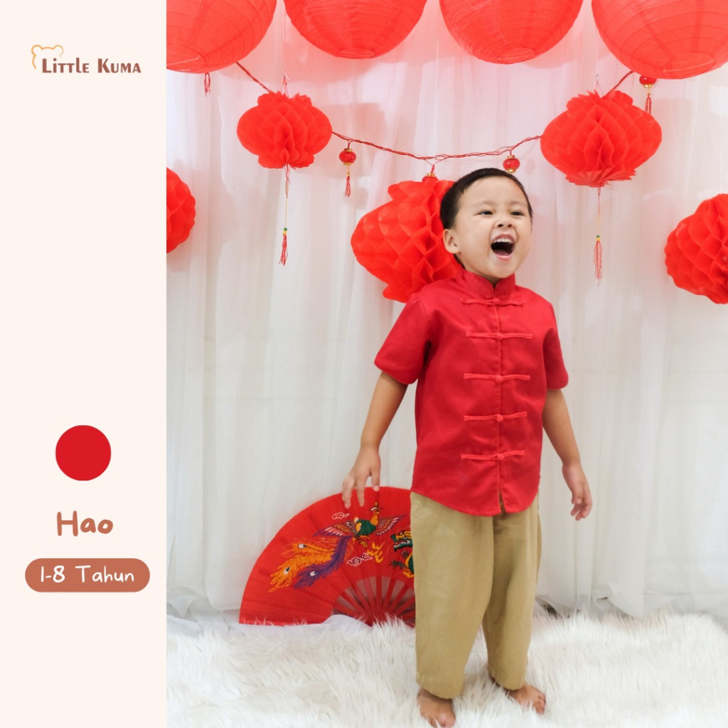 LITTLE KUMA - HAO TOP | Cheongsam | Baju Anak Laki Laki | Baju Merah Anak | Baju imlek | Baju Imlek 
