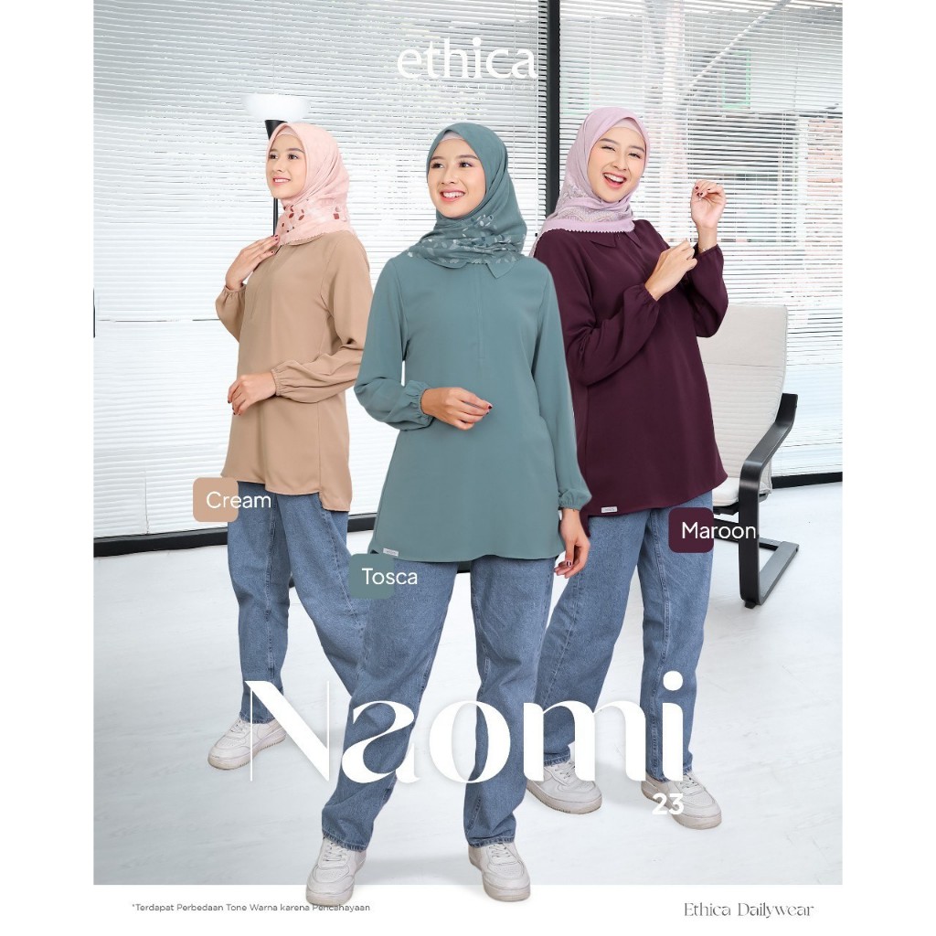 Ethica-Naomi 23 Maroon-Cream-Tosca Monalisa Tunik Wanita Dewasa Polos Simpel Blouse Muslimah Remaja 