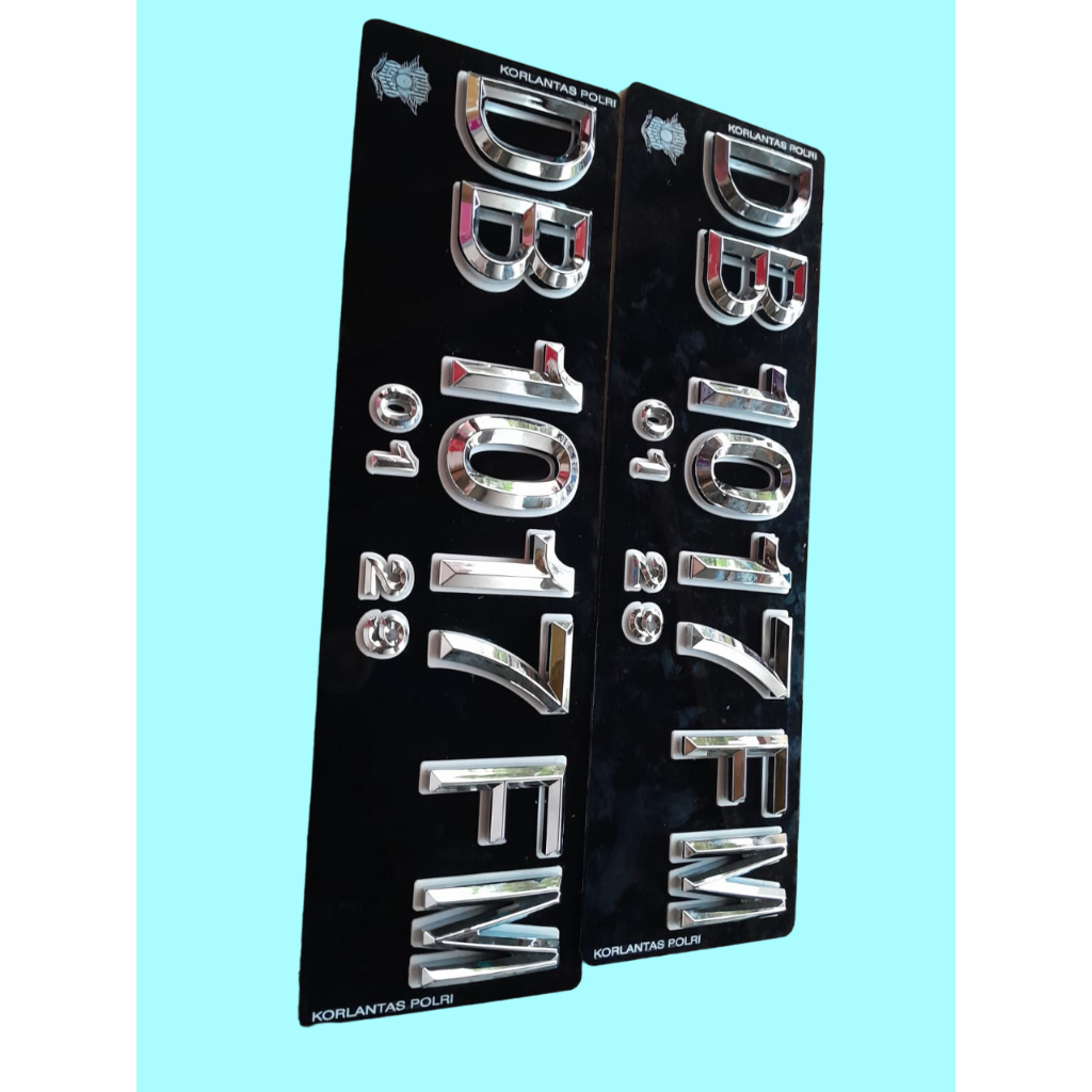 Plat Hitam Nomor Mobil Timbul Lancip Chrome Lis Putih