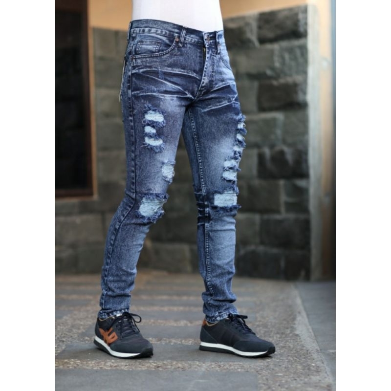 Vwd-Jeans Sobek SnowBlack furing Cowok/jJeans Sobek Tidak tembus snow blue stone/Snow black Sobek Pr