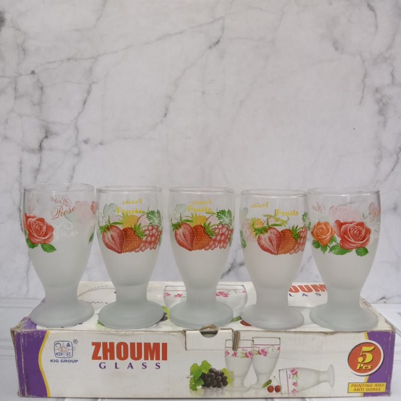 GELAS SET ZHOUMI STL7-05/ GELAS KADO 5 PCS/ GELAS MOTIF FRUITS 230 ML