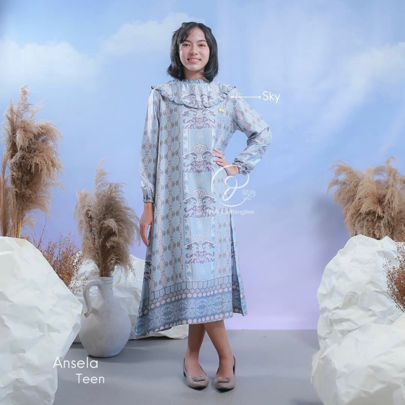 DYN Clothingline Ansel Koko &  Ansela Dress | Family Set | Fashion Muslim | Baju Muslim Couple | Sarimbit Keluarga-Sky Dress Remaja