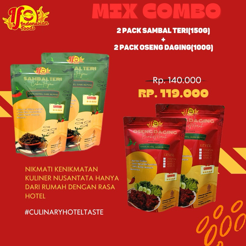 

Paket Hemat 2 pack sambal teri 150g + 2 pack Oseng daging 100g