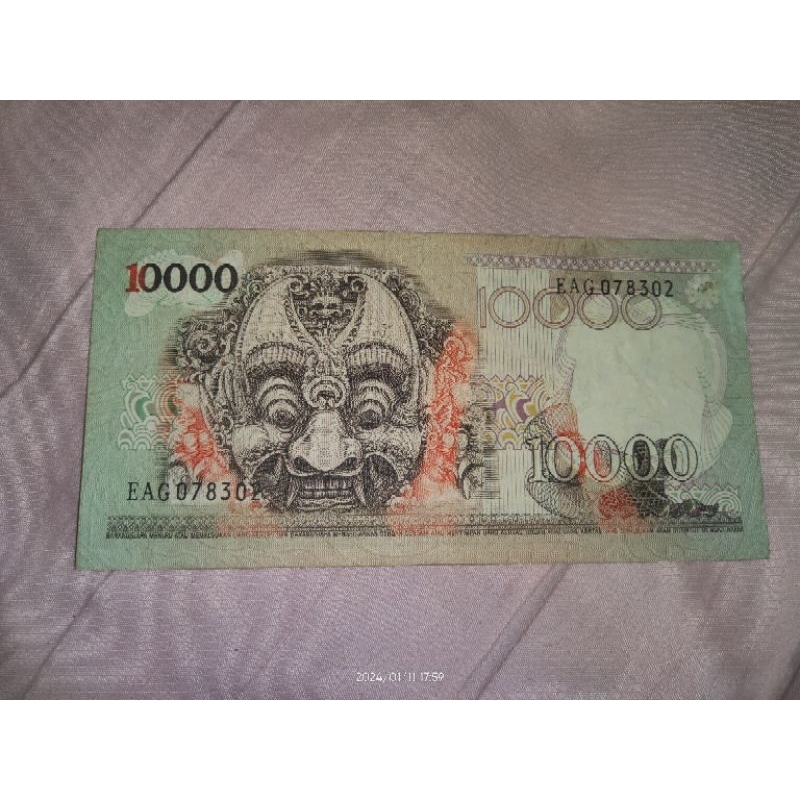 Uang Kuno 10000 Barong atau Relief Borobudur 1975 Asli