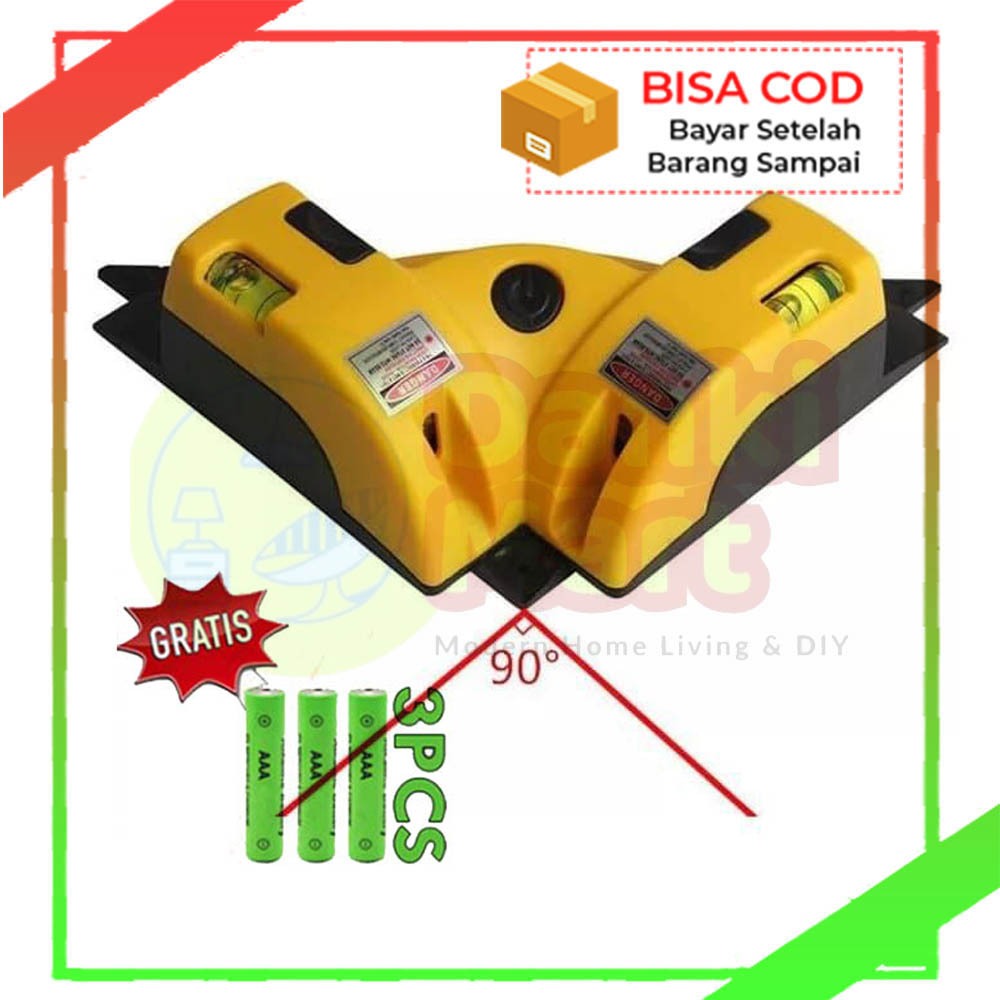 Pengaris Garis Laser Sudut Ubin Dinding 90 Derajat Waterpass Meteran