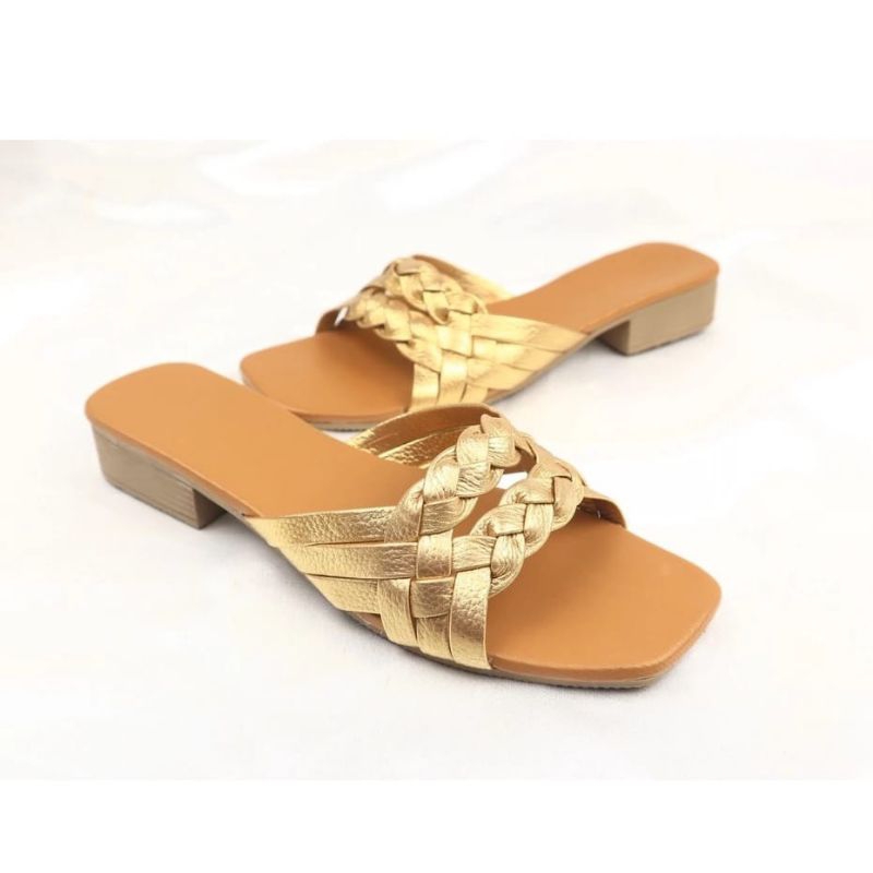 Sendal wanita kulit asli GARUT/sandal heels 3cm / sendal kulit Gold