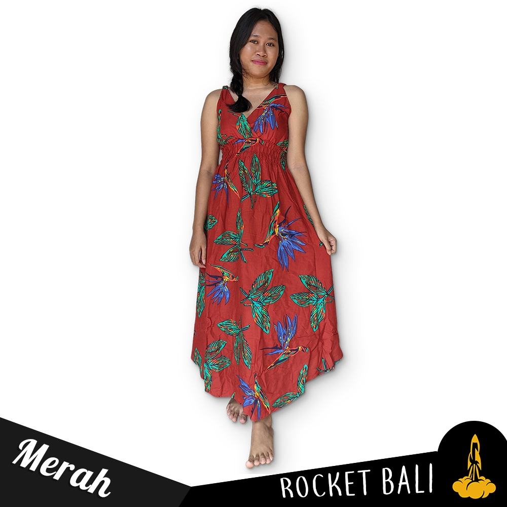 Dress Panjang Tanpa Lengan Motif Bunga - Long Dres Rayon Premium