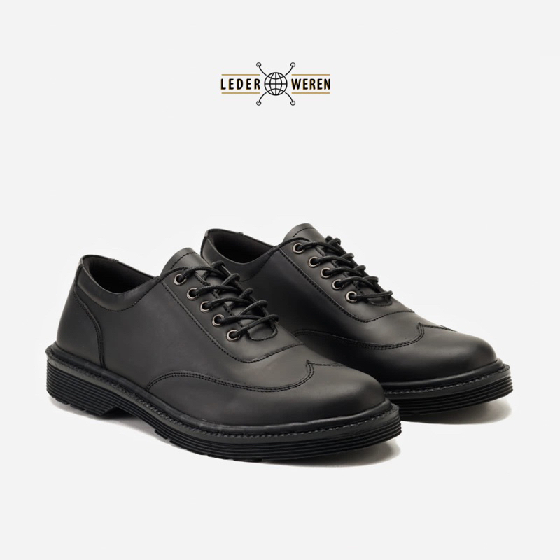 	 Lederweren - Leder Oxford 2 Full Black - Sepatu Formal Pantofel Pria Kulit	