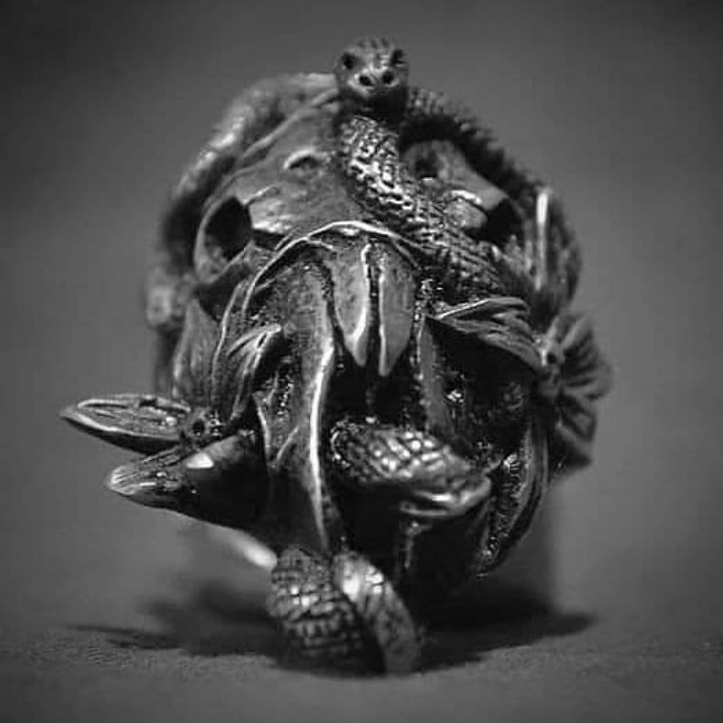 snake goat ring skull, skull ring , cincin tengkorak , cincin domba , skull ring