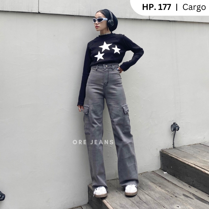 ORE - HW HP177 S Celana Kulot Cargo Jeans Vintage Street Wear Korean Look Style Kekinian