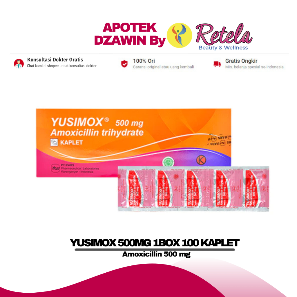 YUSIMOX 500 MG 1 BOX ISI 100 KAPLET ( Amoxicillin 500 mg )