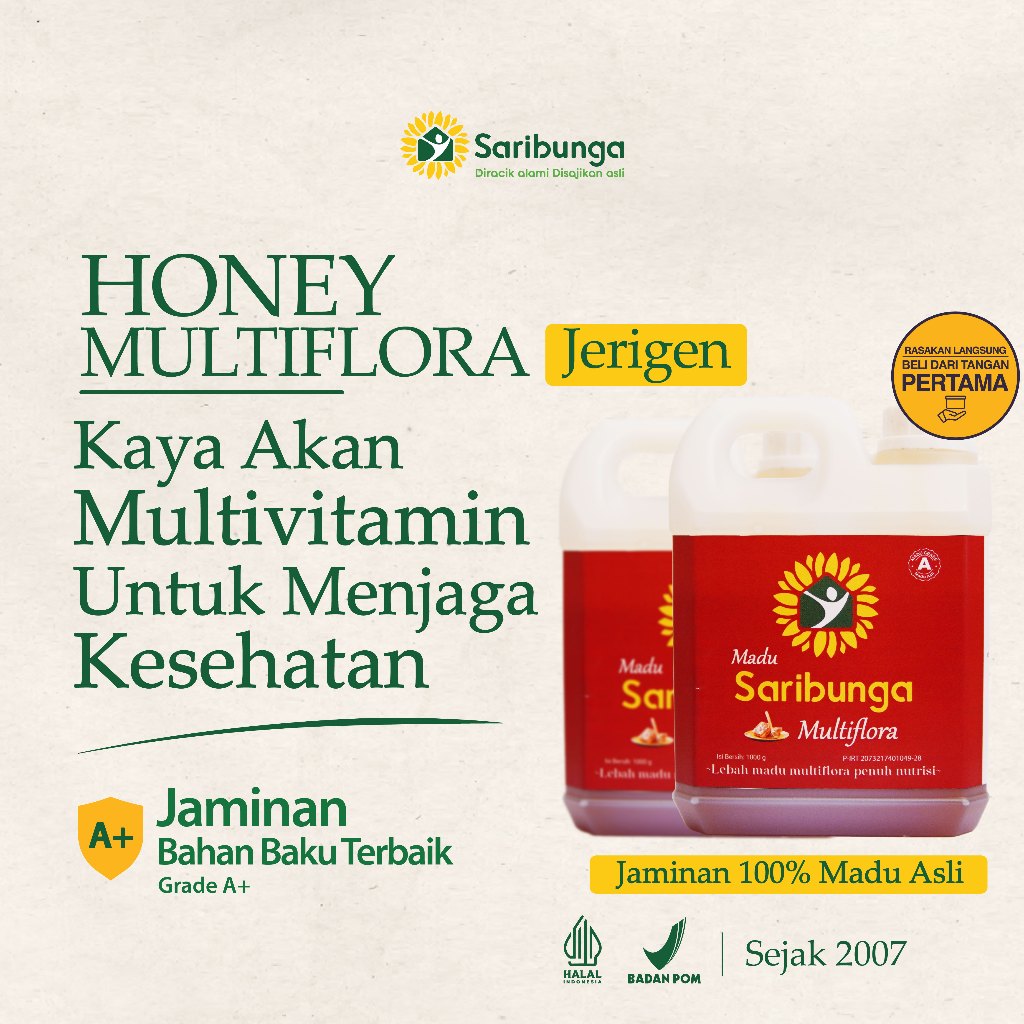 

Madu Multiflora SARIBUNGA Grada A+ - Multifloral Manuka Honey 1000gr - Madu Multiflora Premium