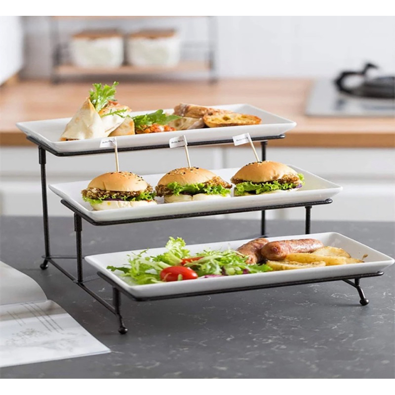 Cake stand segi 3/S keramik | Piring kue segi susun keramik