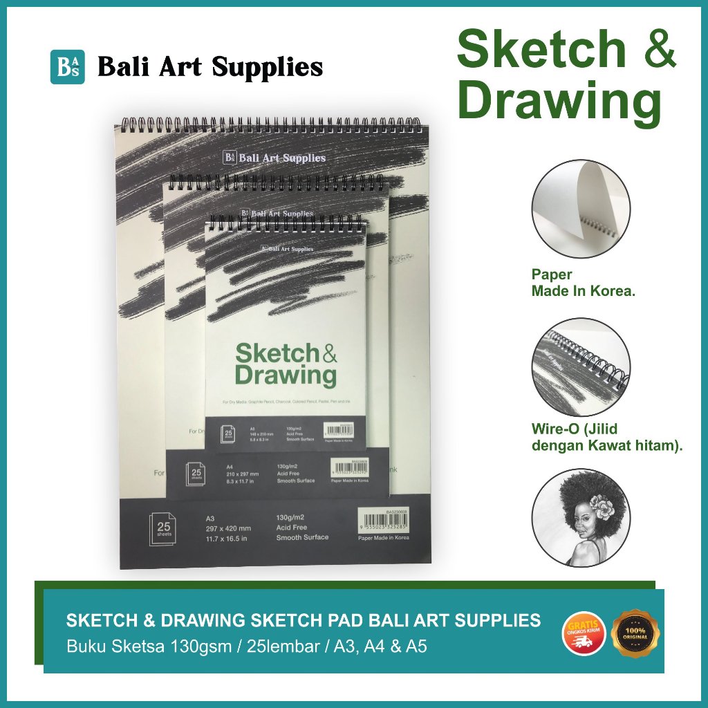 

Sketch & Drawing - Wire Bound SketchPad 130gsm - 25 Lembar A3/A4/A5 - Bali Artemedia
