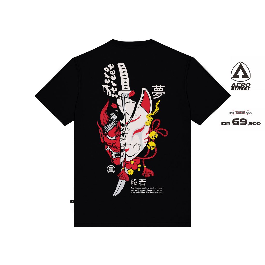 READY STOCK - Aerostreet T Shirt Hannya Kitsune Hitam Kaos T-Shirt Tshirt AADAA