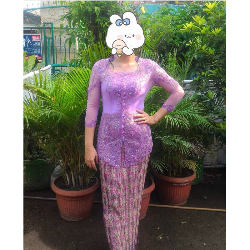 kebaya payet wanita set ungu lilac