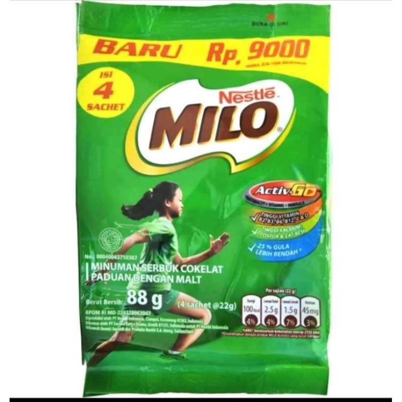 

nestle milo active go kemasan 88 gr sachet/22gr / milo active go kemasan 88gr 4 sachet / susu milo kemasan 88gr 4 sachet