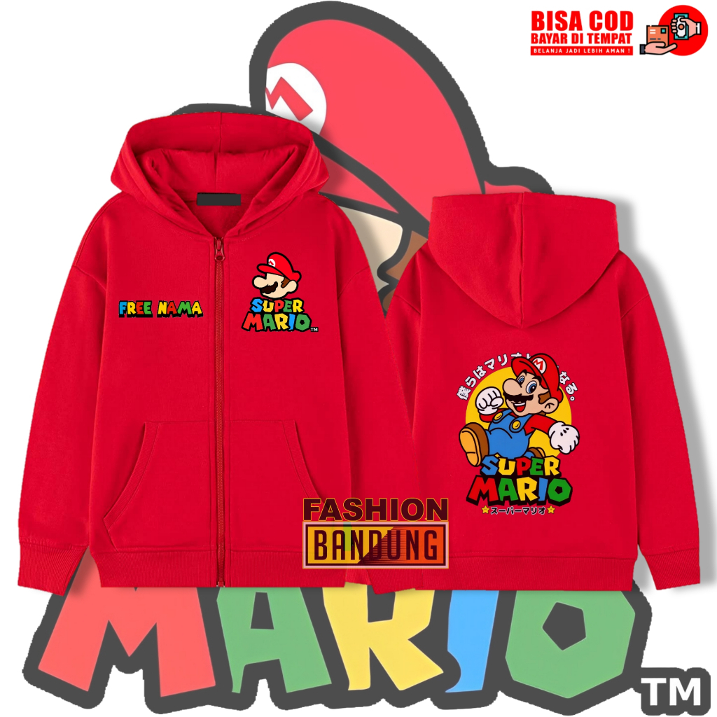 HOODIE ZIPPER ANAK SUPER MARIO JAKET HOODIE ANAK SUPER MARIO FREE NAMA