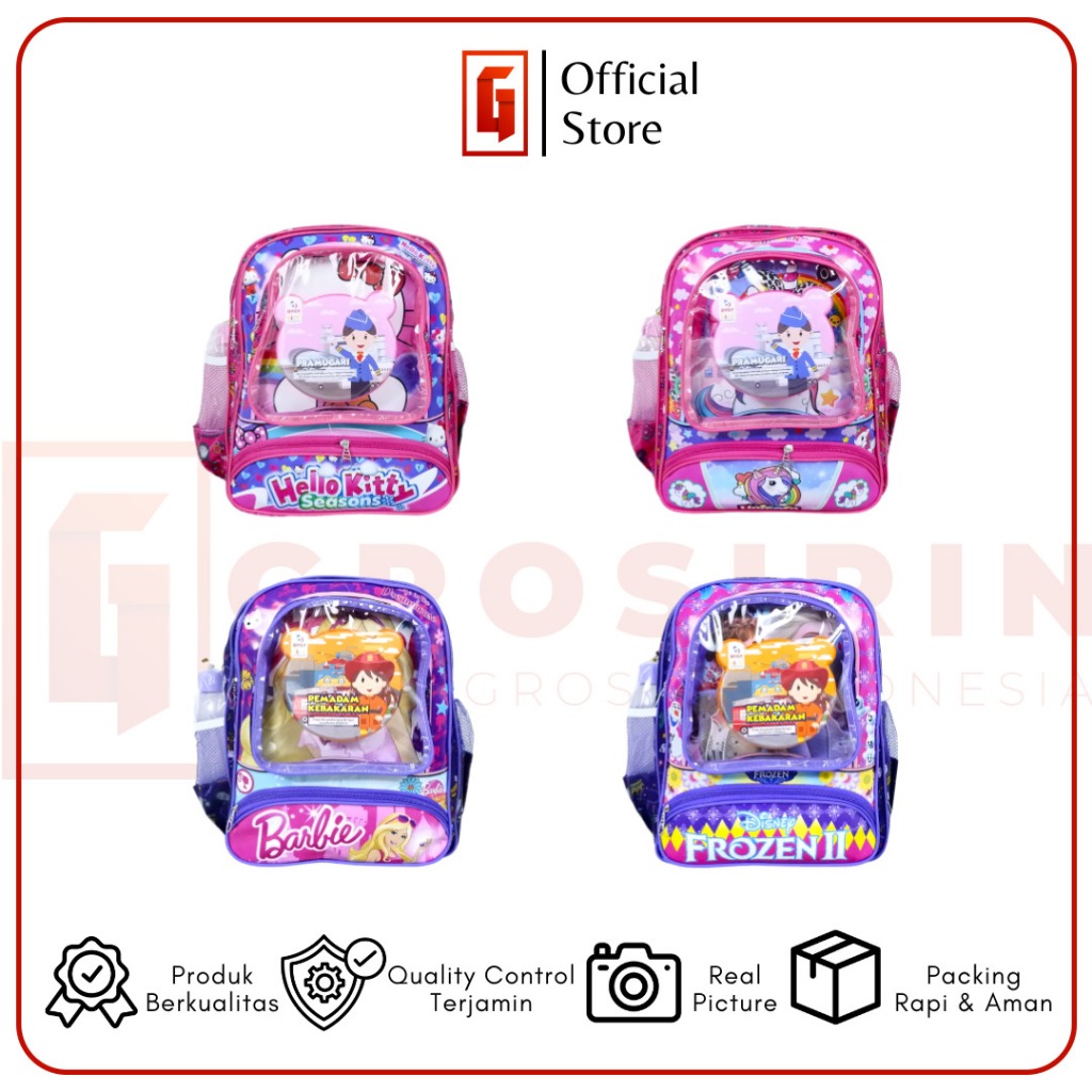 Grosirinaja Official Tas Ransel Anak Perempuan SD Karakter Free Kotak Makan