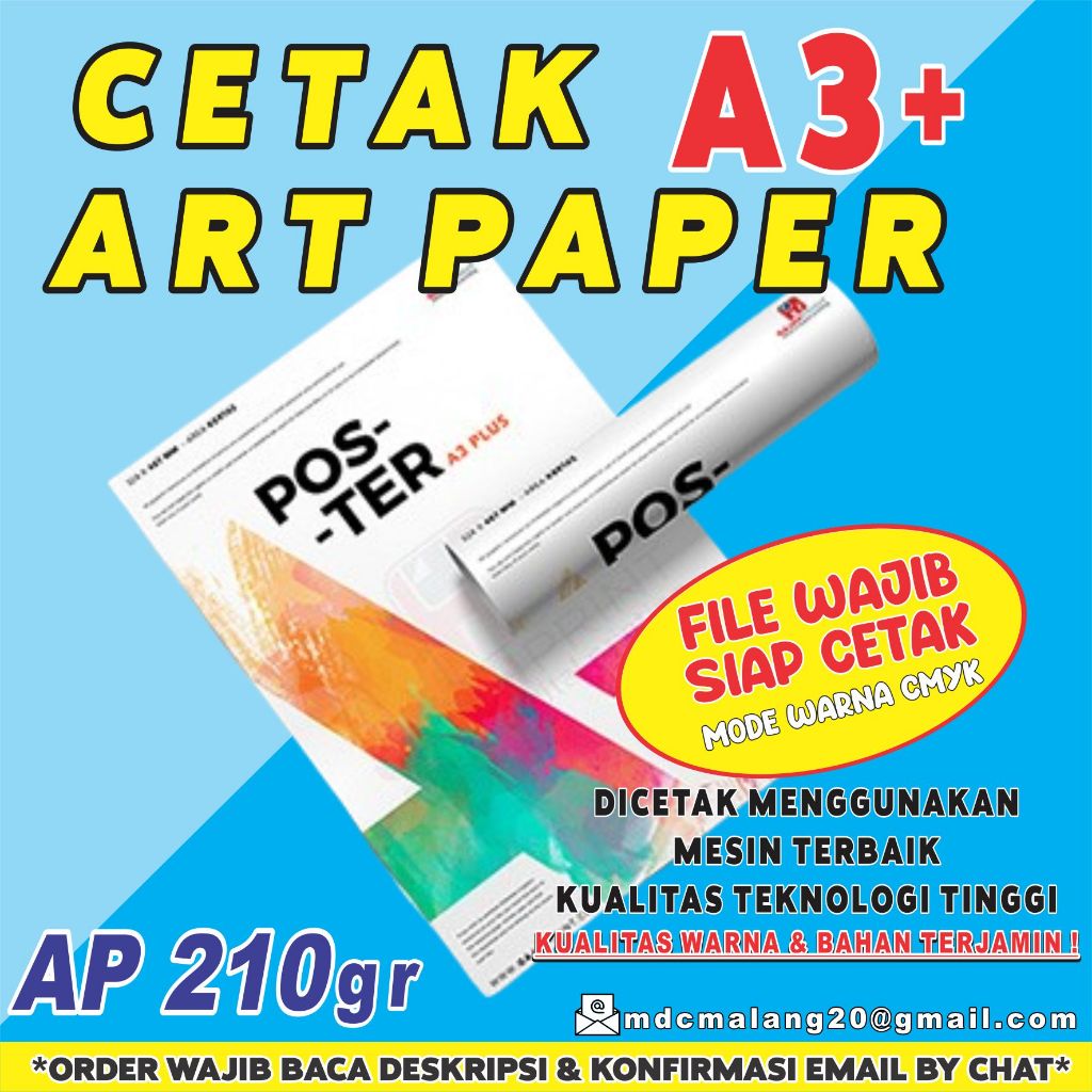 

CETAK ARTPAPER 210gr 2 MUKA A3+ FULL COLOR