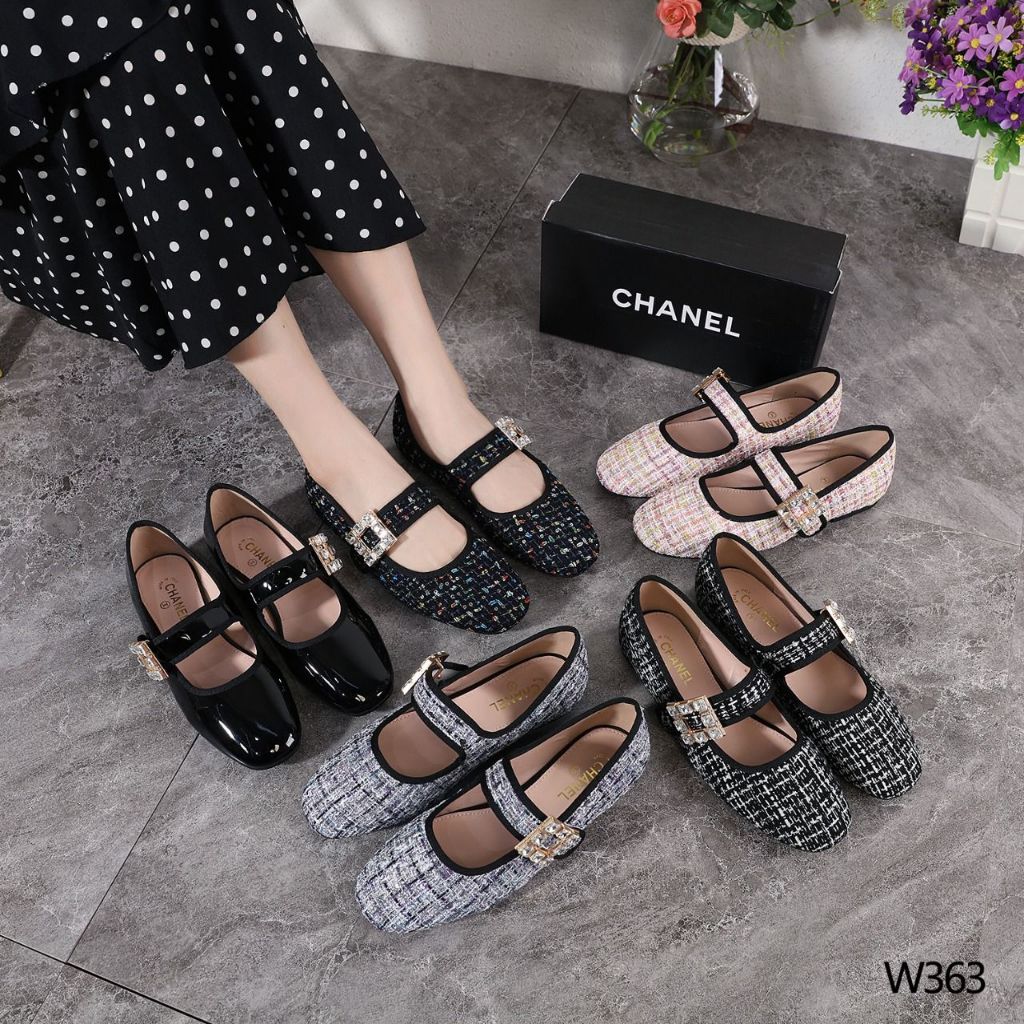 Sepatu CHANEL MARY JANE TWEED W363 RTY 50 Sepatu impor batam reseller murah wedges sport cantik snea