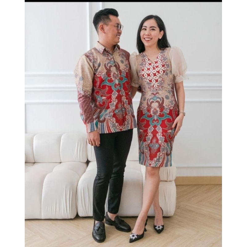 COUPLE KEMEJA DAN DRES BATIK PREMIUM. MOTIF SERUNI